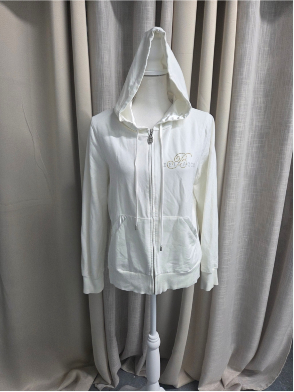 Vtg Christine Alexander Bellagio Rhinestone Butterfly Zip Hoodie White Y2K